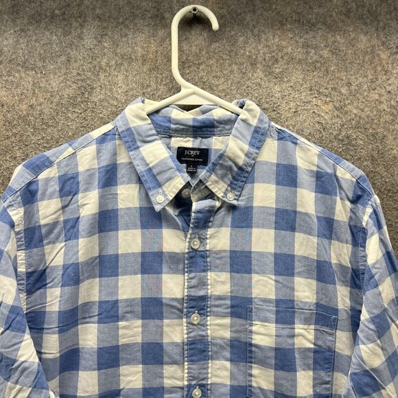 J Crew Shirt Mens Large Blue White Gingham Heathered Cotton Button Down Casual - Picture 8 of 10